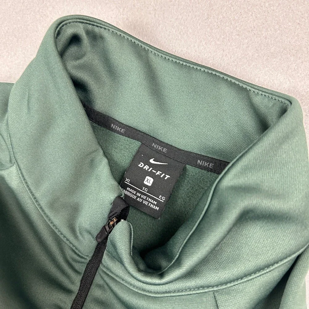 Nike Sweater Men Extra Large Green Solid 1/4 Zip Pullover Golf Cover Up Dri Fit